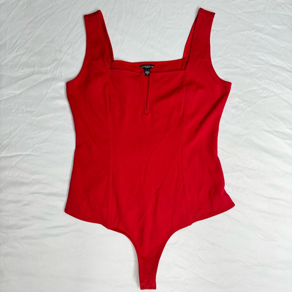 Guess Red Notch‎ Square Neck Tank Top Thong Bodysuit Womens Size M